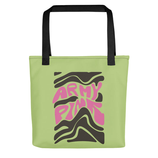 PInk army tote bags, Green tote bag, support domestic violence victims